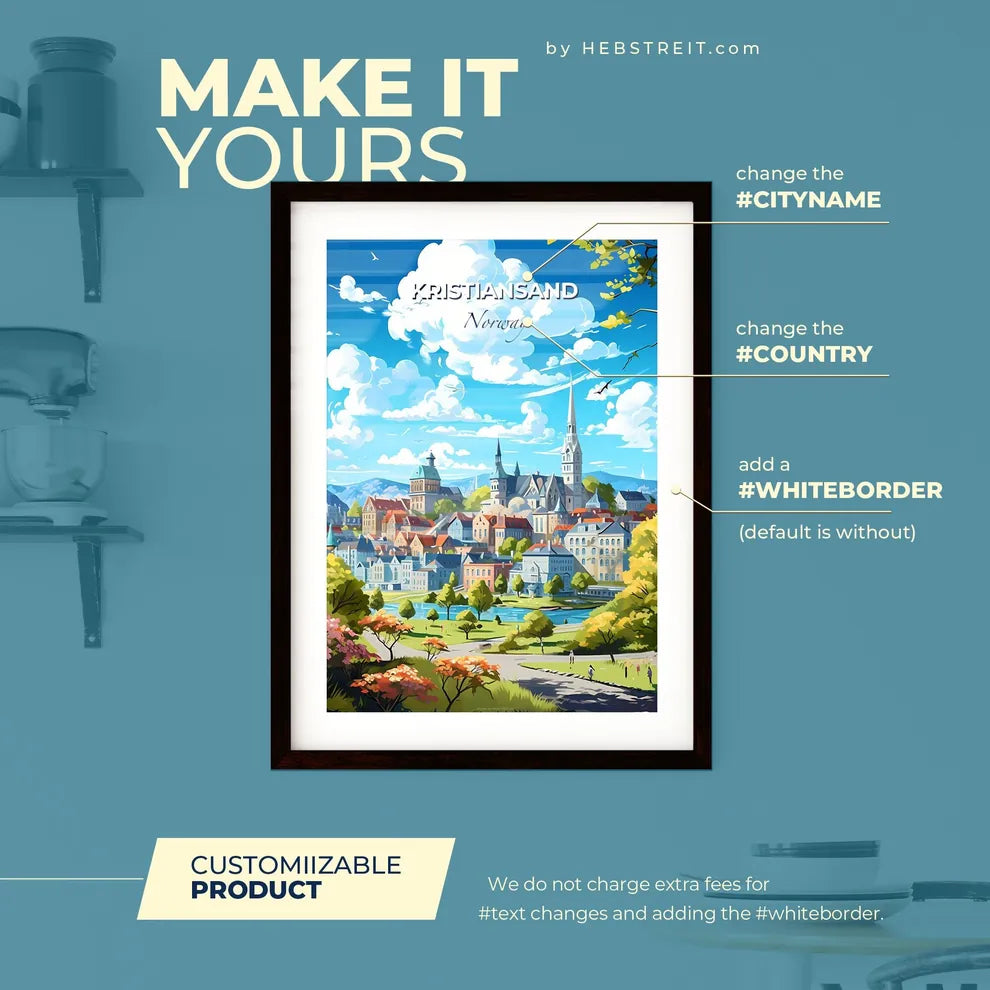 Kristiansand Norway Skyline - A City With A River And Trees - Customizable Travel Gift Default Title