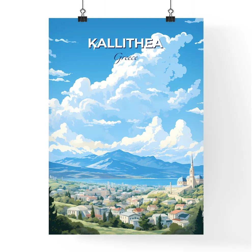 Kallithea Greece Skyline - A Landscape Of A Town With Buildings And Mountains - Customizable Travel Gift Default Title
