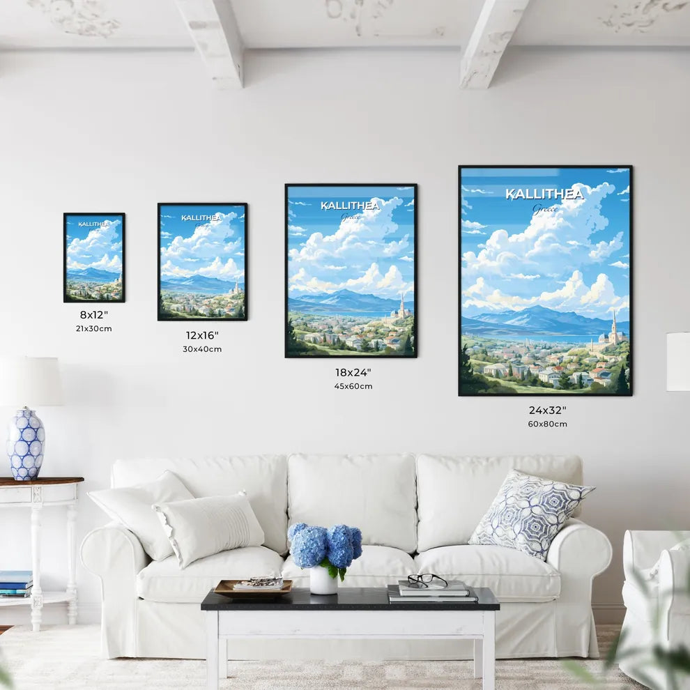 Kallithea Greece Skyline - A Landscape Of A Town With Buildings And Mountains - Customizable Travel Gift Default Title