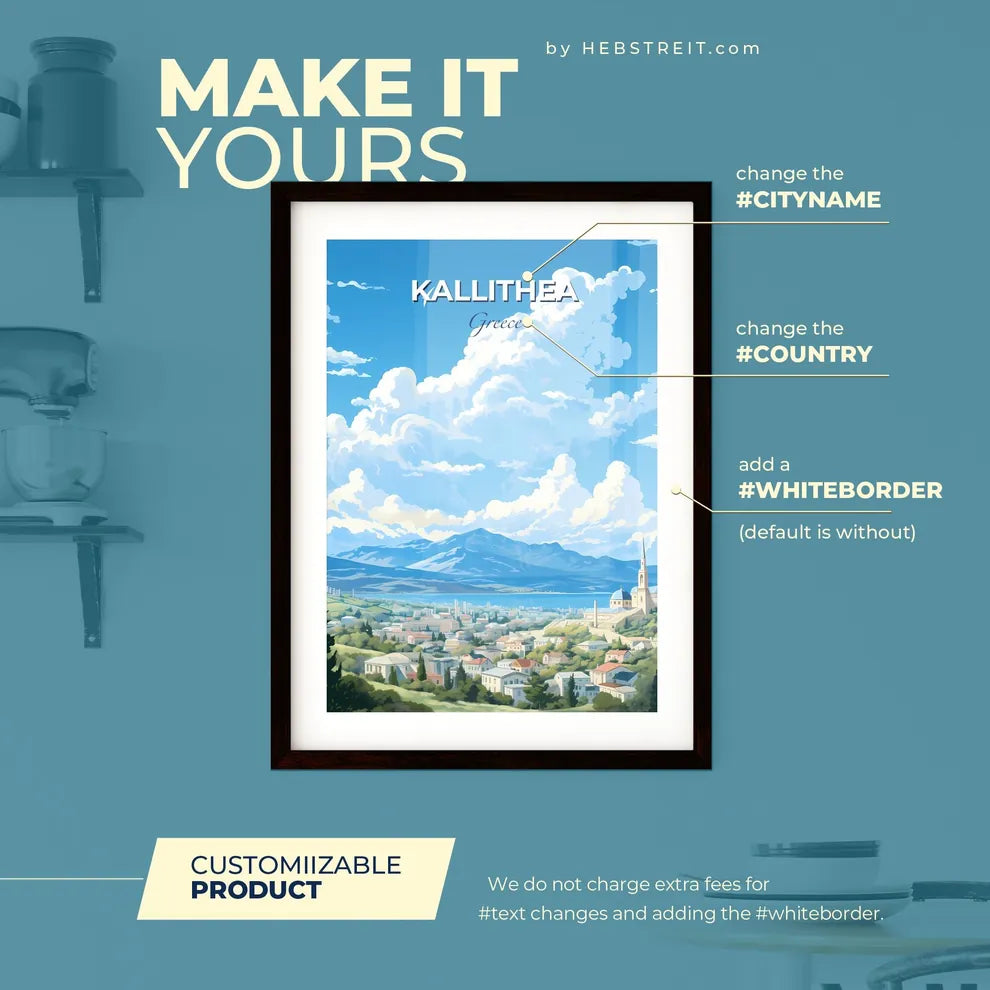 Kallithea Greece Skyline - A Landscape Of A Town With Buildings And Mountains - Customizable Travel Gift Default Title