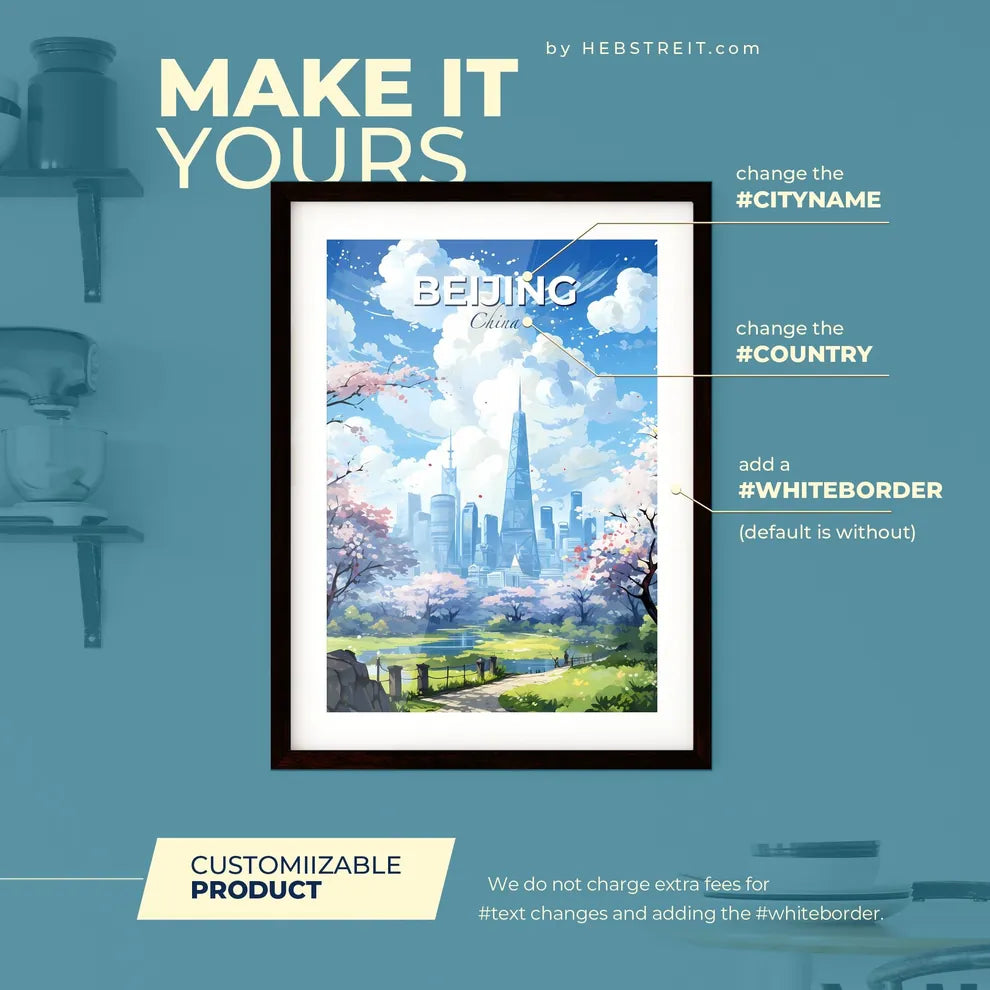 Beijing China Skyline - A City Landscape With Trees And A Lake - Customizable Travel Gift Default Title