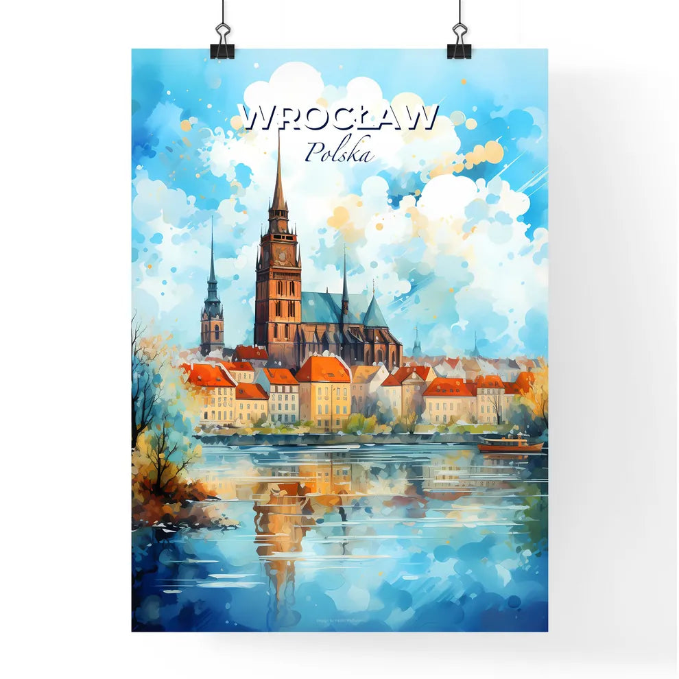 Wrocaw Polska Skyline - A Watercolor Painting Of A City With A Tower And A Lake - Customizable Travel Gift Default Title