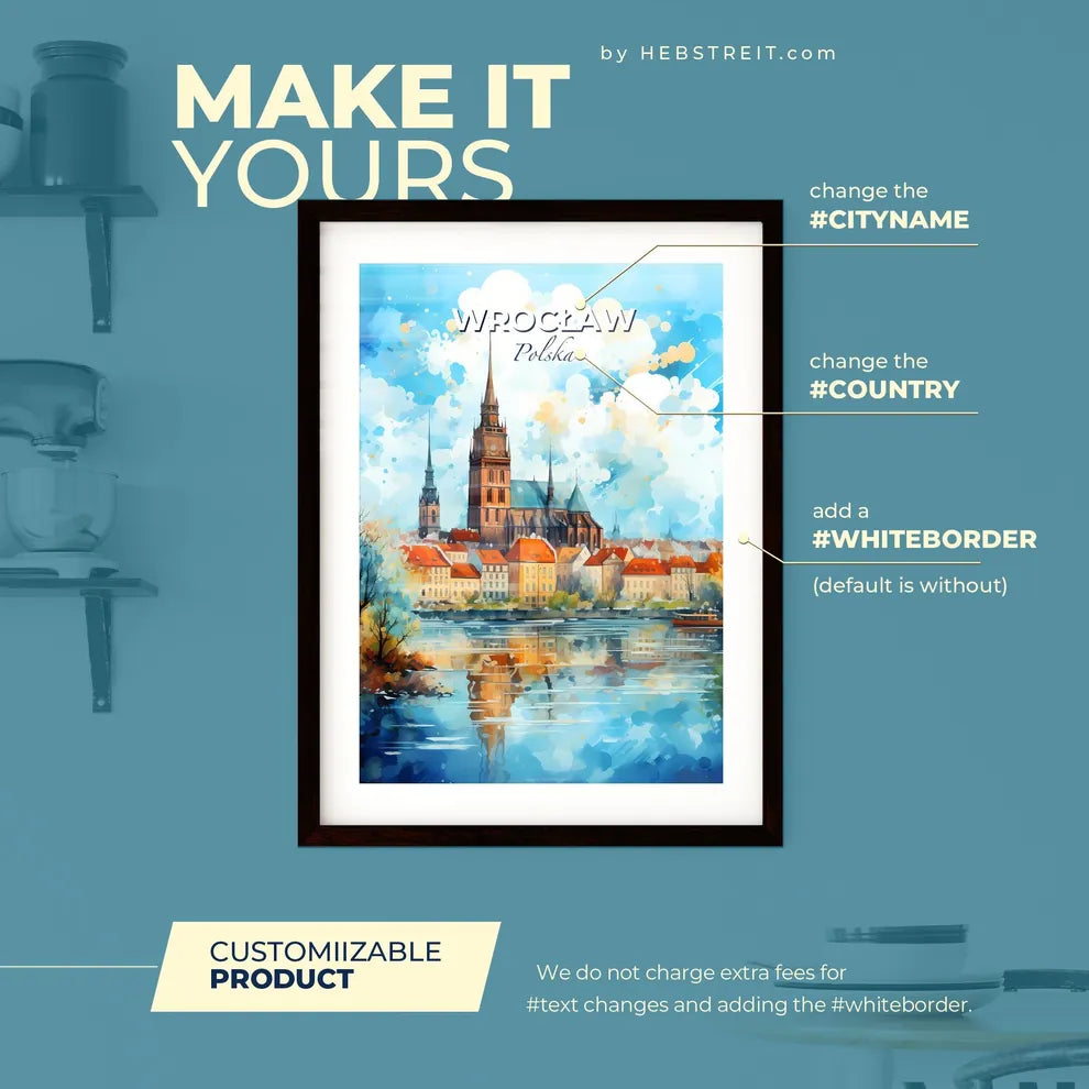 Wrocaw Polska Skyline - A Watercolor Painting Of A City With A Tower And A Lake - Customizable Travel Gift Default Title