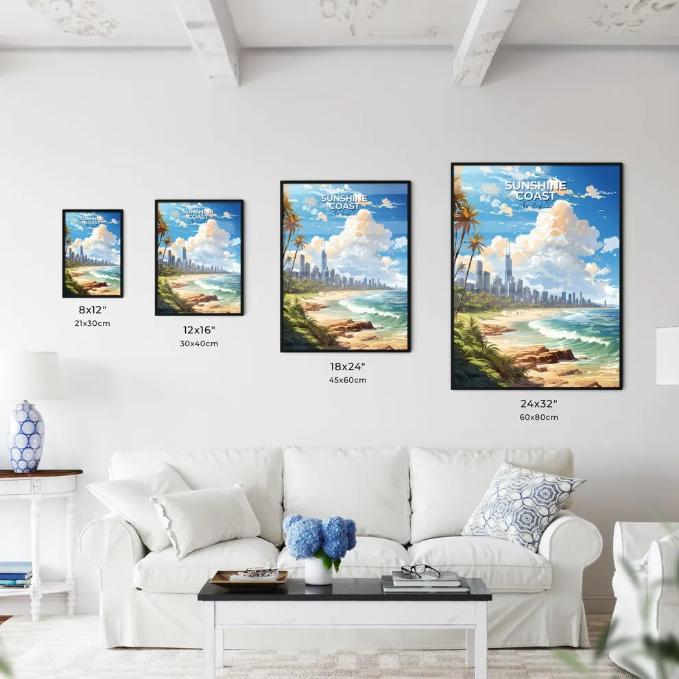 Sunshine Coast Australia Skyline - A Beach With Palm Trees And Buildings - Customizable Travel Gift Default Title