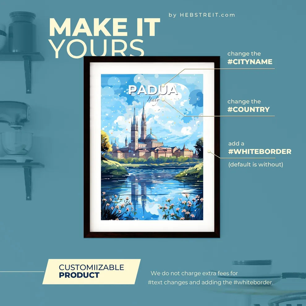 Padua Italy Skyline - A Castle By A Lake - Customizable Travel Gift Default Title