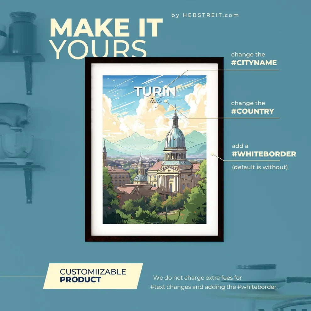 Turin Italy Skyline - A Building With A Dome And Trees - Customizable Travel Gift Default Title