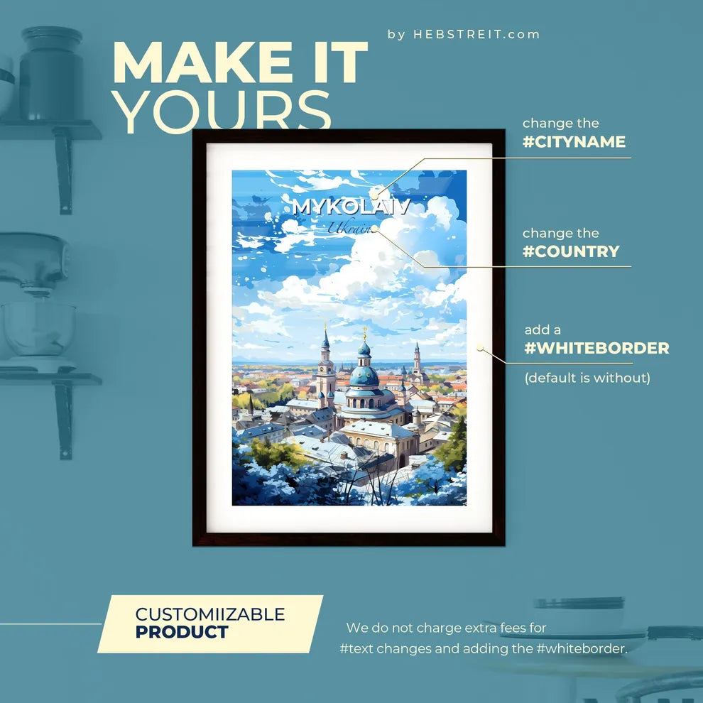 Mykolaiv Ukraine Skyline - A City With Blue Domes And Towers - Customizable Travel Gift Default Title