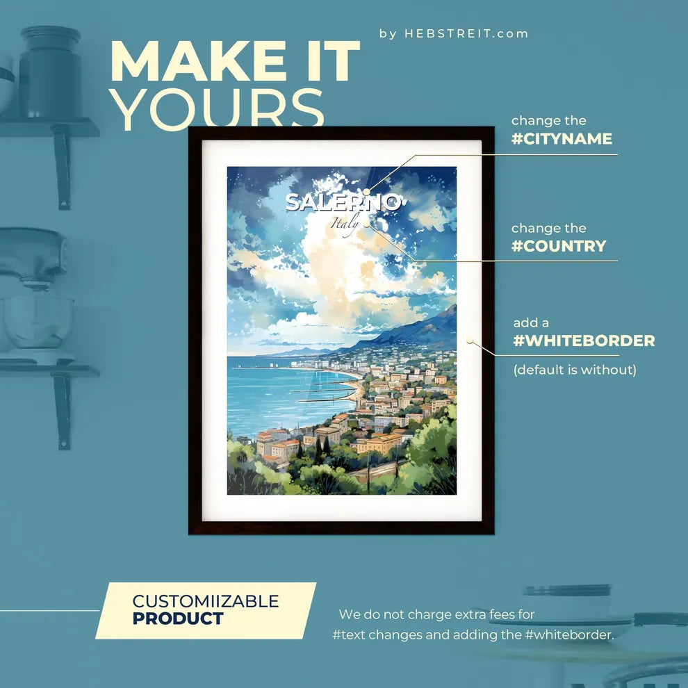 Salerno Italy Skyline - A City By The Sea - Customizable Travel Gift Default Title