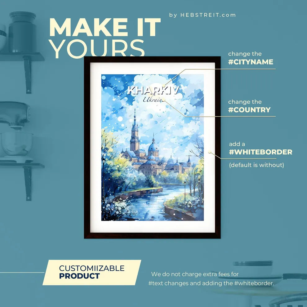 Kharkiv Ukraine Skyline - A Watercolor Painting Of A Castle And Trees - Customizable Travel Gift Default Title