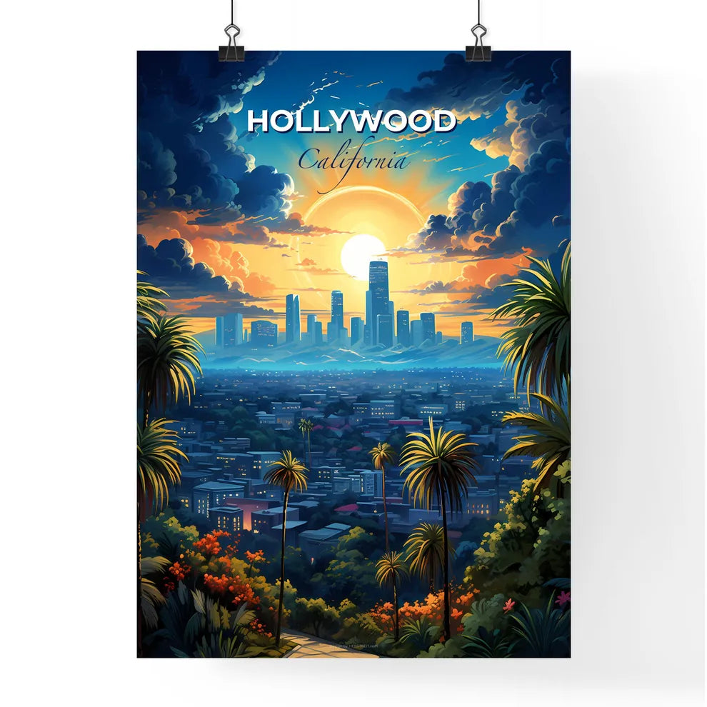 Hollywood CA Skyline - A City With Palm Trees And Buildings - Customizable Travel Gift Default Title