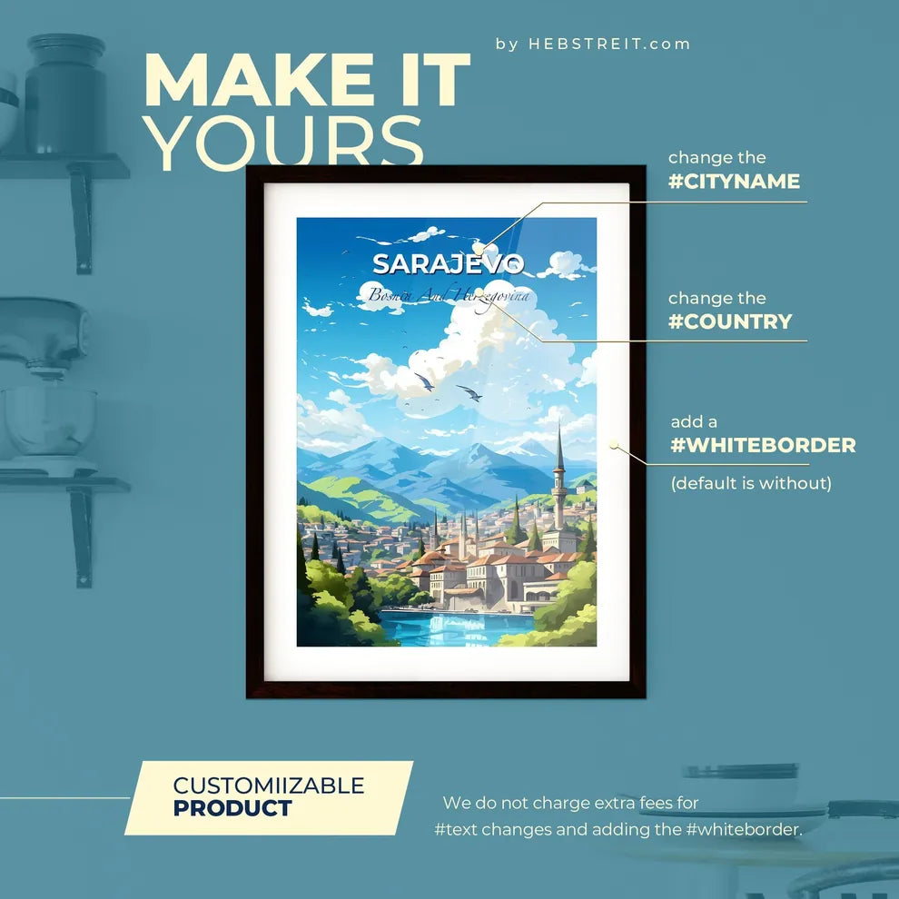 Sarajevo Bosnia And Herzegovina Skyline - A Landscape Of A Town With Trees And Mountains - Customizable Travel Gift Default Title