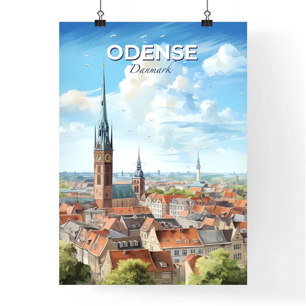 Odense Danmark Skyline - A City With A Clock Tower - Customizable Travel Gift Default Title