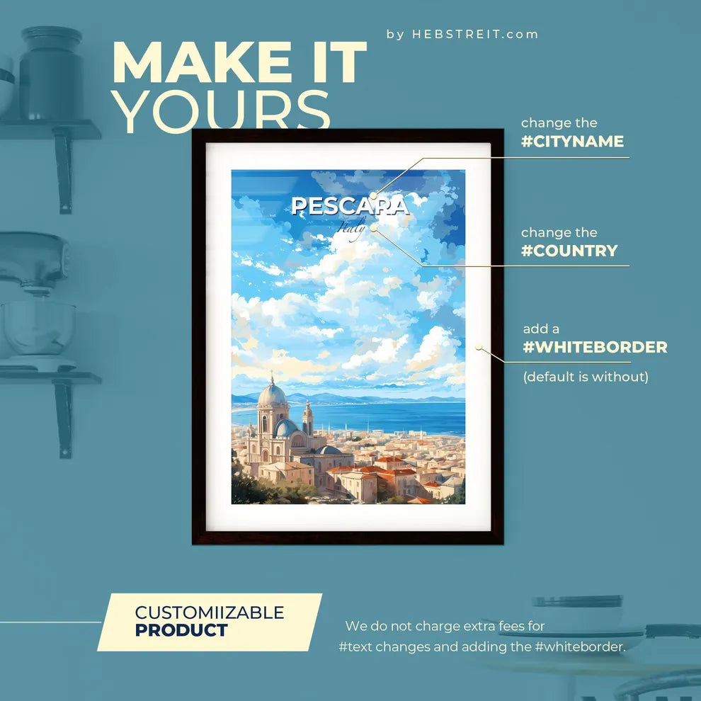 Pescara Italy Skyline - A Large Building With A Dome And A Body Of Water - Customizable Travel Gift Default Title