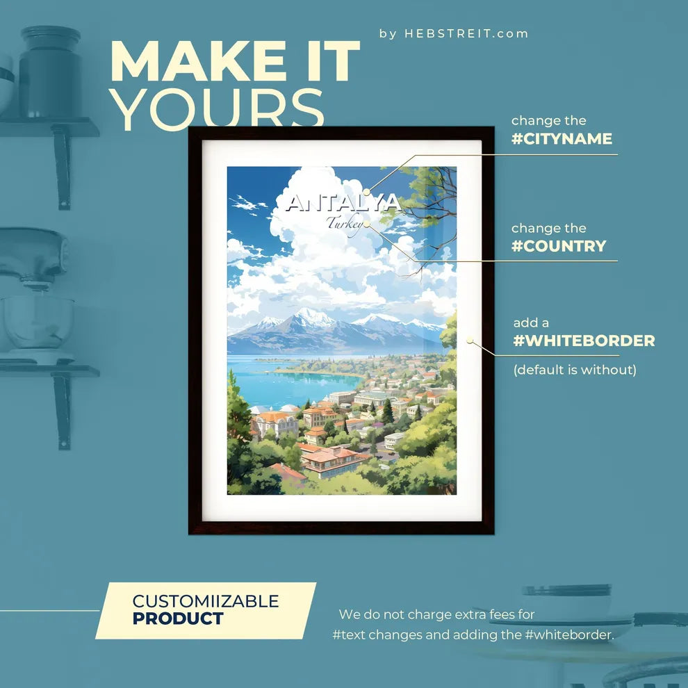 Antalya Turkey Skyline - A Town Next To A Lake - Customizable Travel Gift Default Title