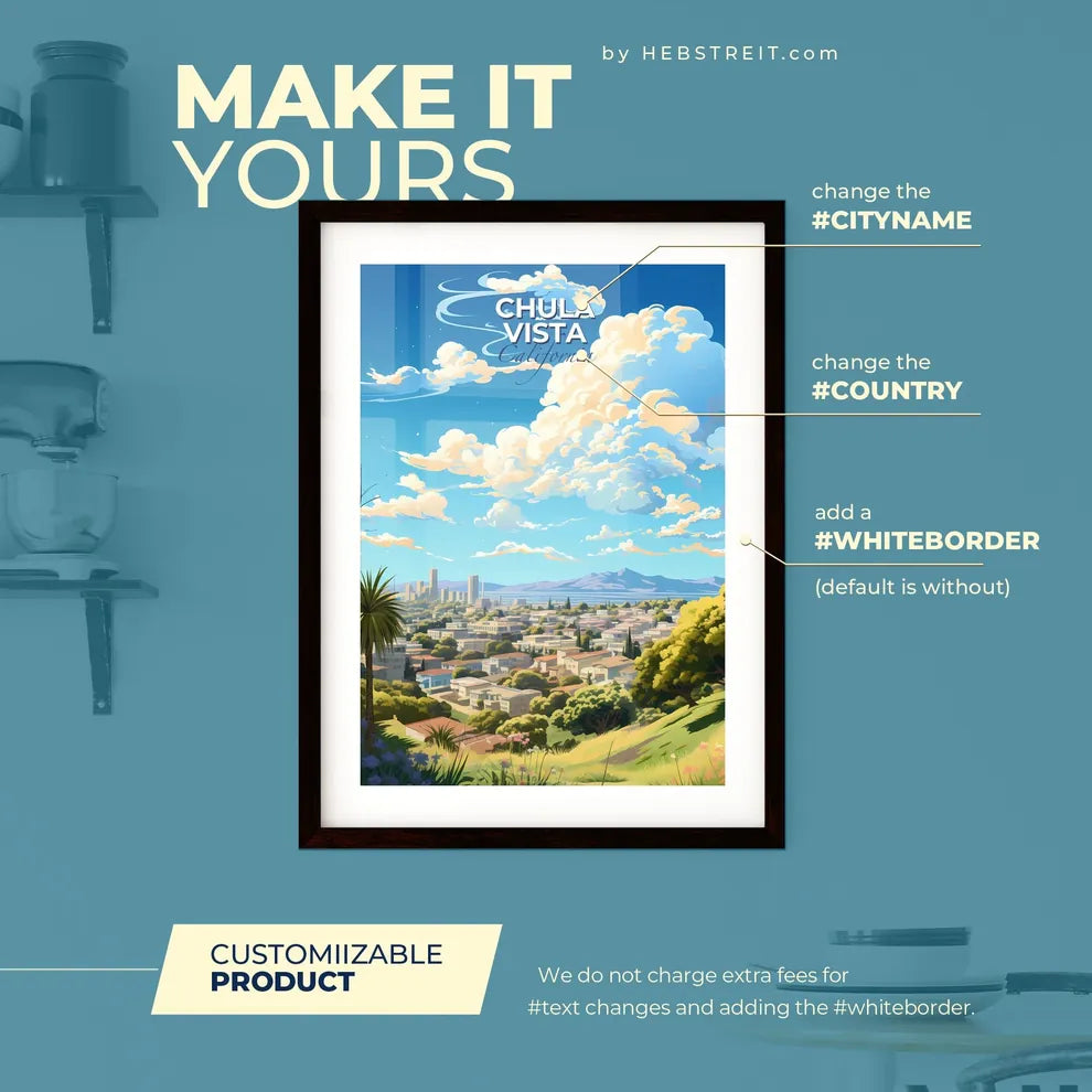 Chula Vista California Skyline - A Landscape Of A City - Customizable Travel Gift Default Title
