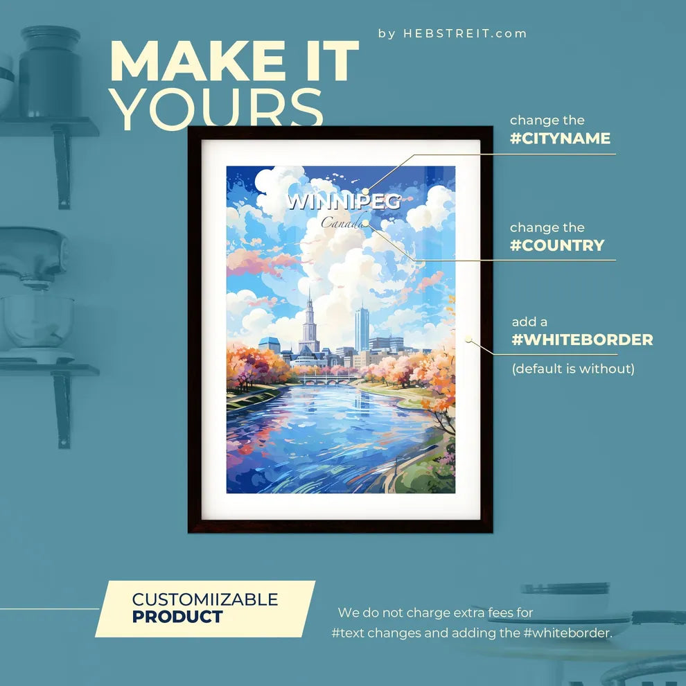 Winnipeg Canada Skyline - A River With Trees And A City In The Background - Customizable Travel Gift Default Title