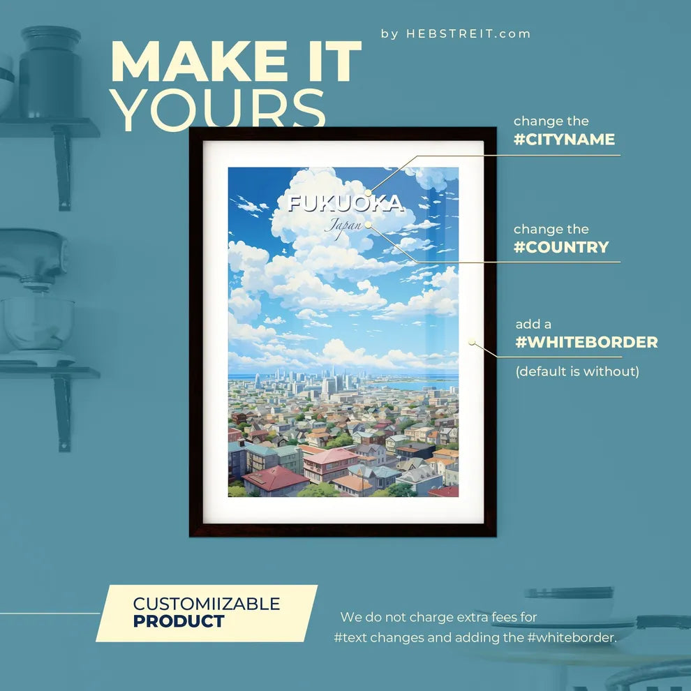 Fukuoka Japan Skyline - A City With Many Buildings And A Body Of Water - Customizable Travel Gift Default Title