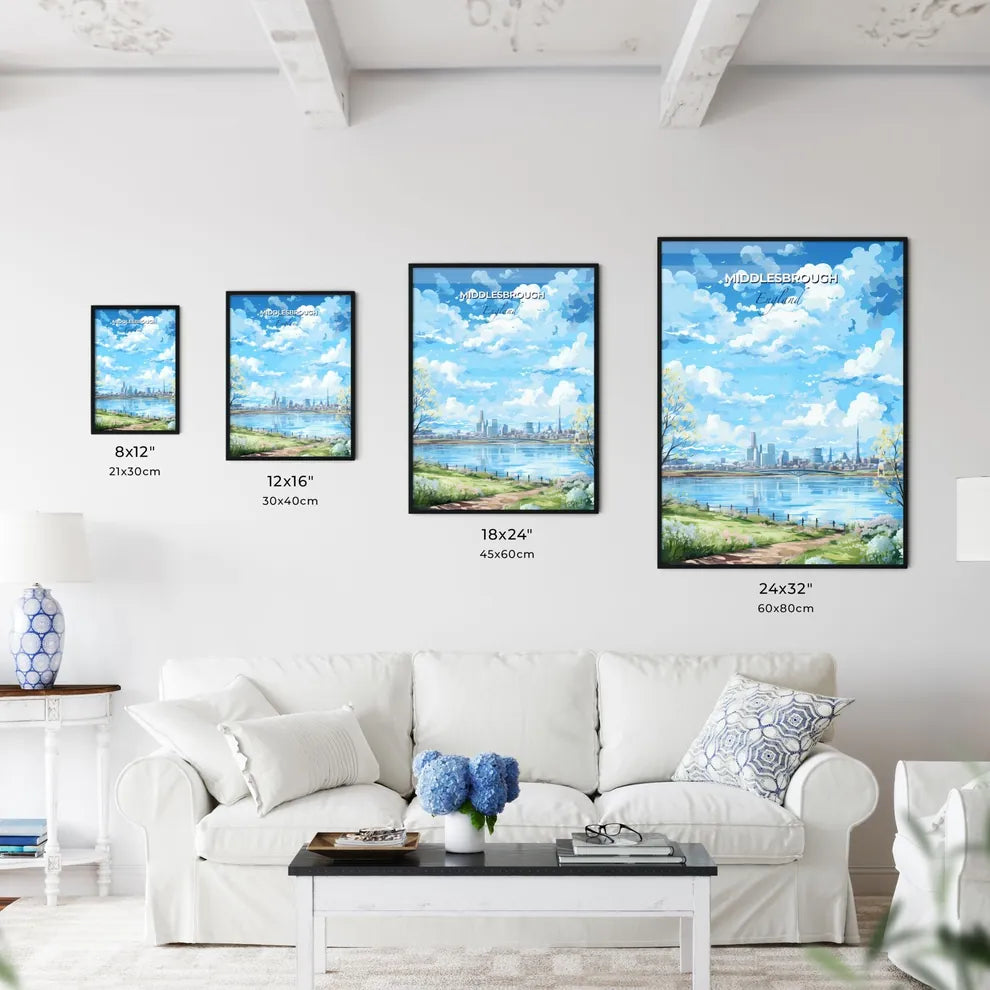 Middlesbrough England Skyline - A Water Body With Trees And A City In The Background - Customizable Travel Gift Default Title
