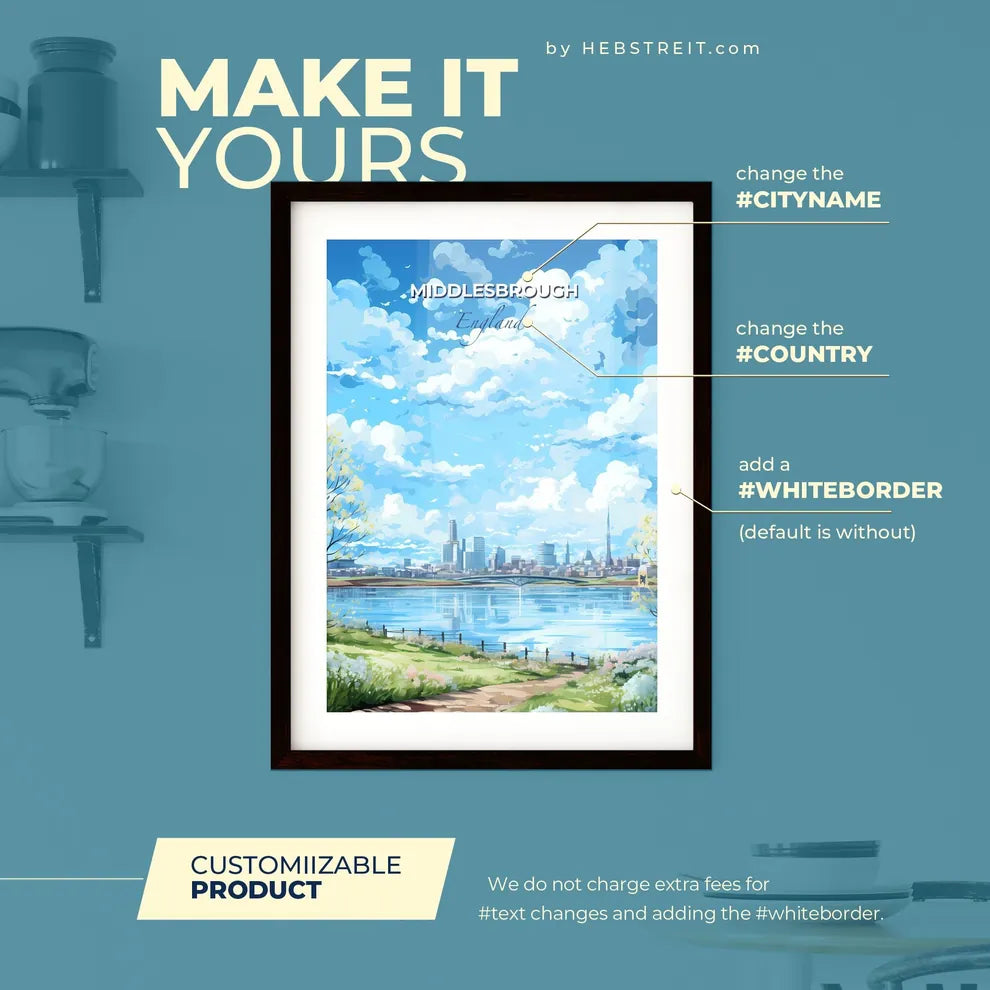 Middlesbrough England Skyline - A Water Body With Trees And A City In The Background - Customizable Travel Gift Default Title