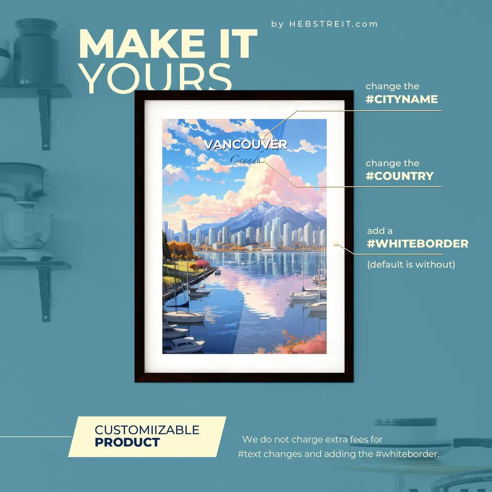 Vancouver Canada Skyline - A City With A Mountain In The Background - Customizable Travel Gift Default Title