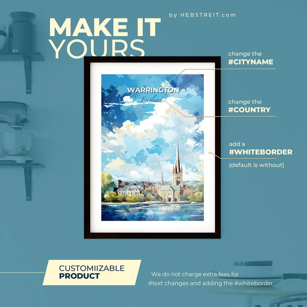 Warrington England Skyline - A City With A Tall Tower And Trees - Customizable Travel Gift Default Title