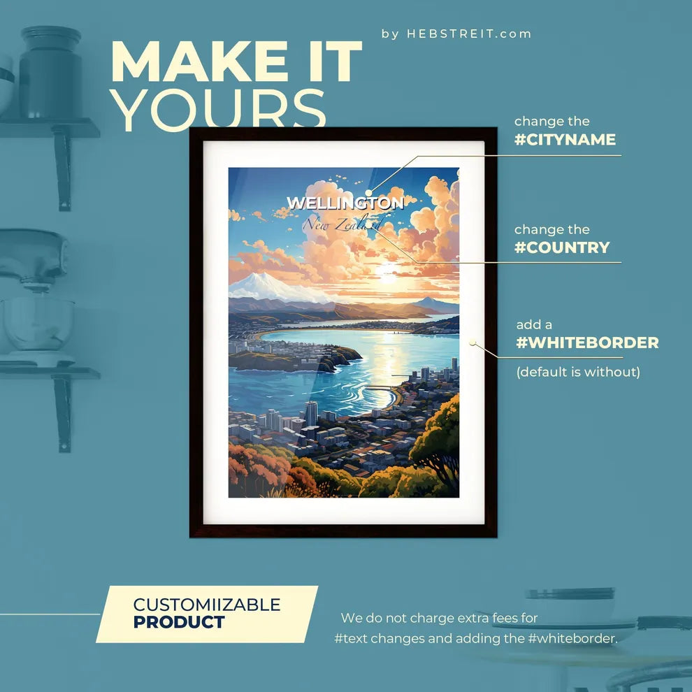 Wellington New Zealand Skyline - A City Next To A Body Of Water - Customizable Travel Gift Default Title