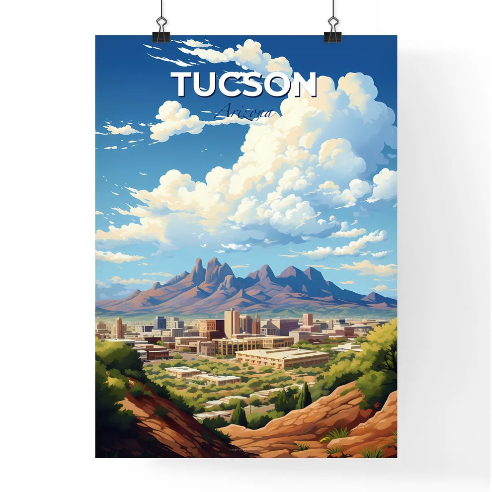 Tucson Arizona Skyline - A Landscape Of A City With Mountains In The Background - Customizable Travel Gift Default Title