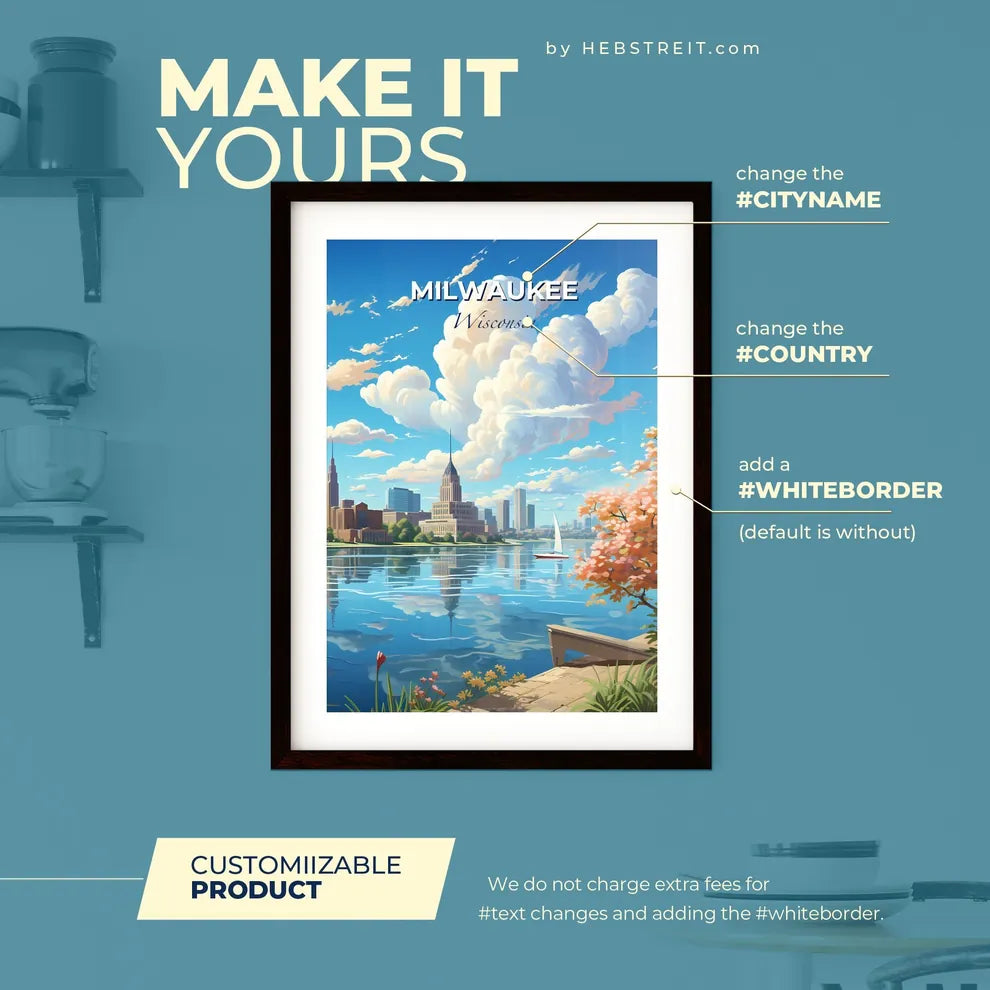 Milwaukee Wisconsin Skyline - A Cityscape With A Lake And Trees - Customizable Travel Gift Default Title