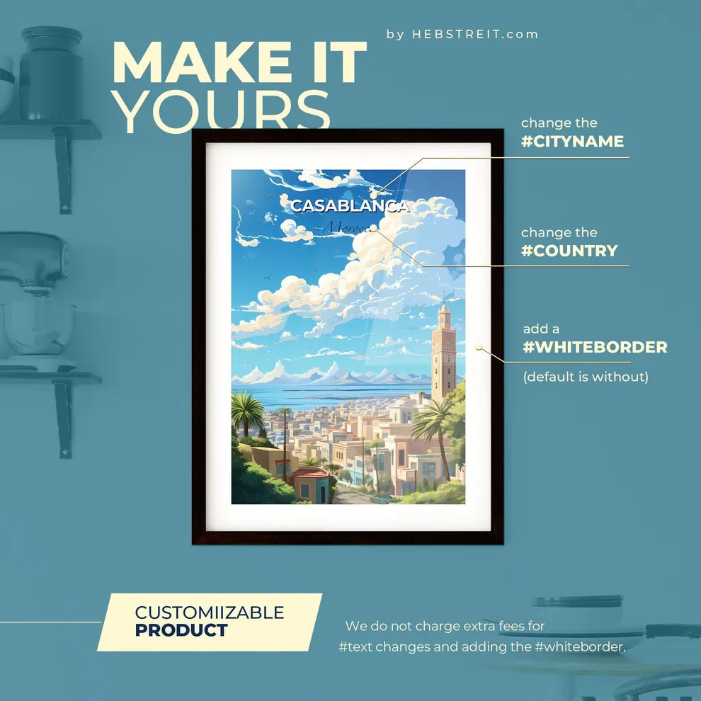 Casablanca Morocco Skyline - A City With A Tall Tower And Trees And Mountains In The Background - Customizable Travel Gift Default Title