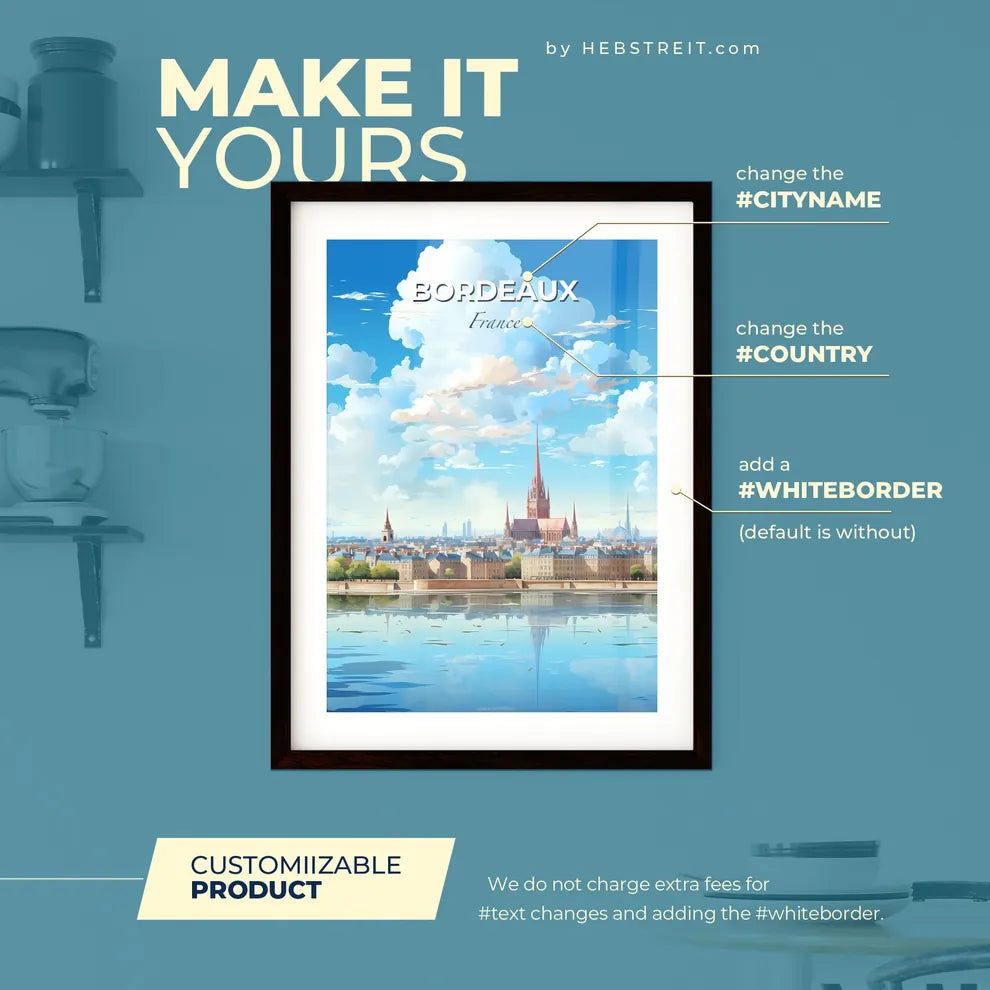 Bordeaux France Skyline - A City With A Tower And A Body Of Water - Customizable Travel Gift Default Title