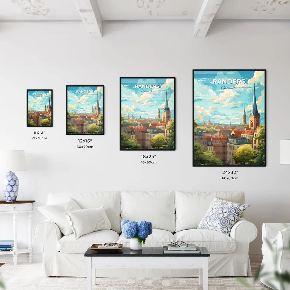 Randers Danmark Skyline - A City With A Tower And Trees - Customizable Travel Gift Default Title