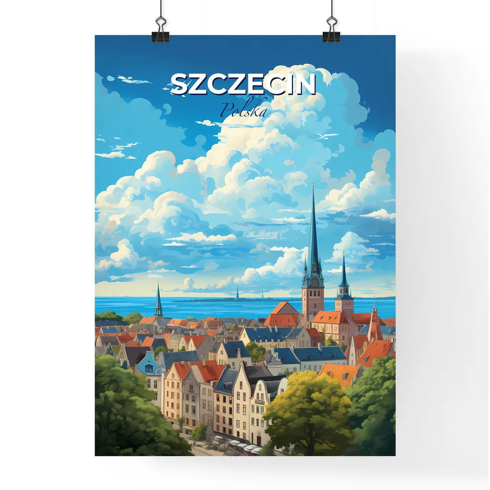 Szczecin Polska Skyline - A City With A Tall Spire And A Body Of Water - Customizable Travel Gift Default Title