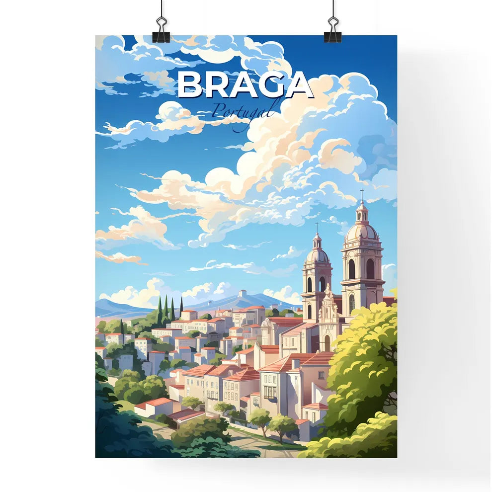 Braga Portugal Skyline - A City With A Church And Trees - Customizable Travel Gift Default Title