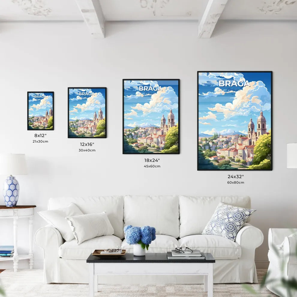 Braga Portugal Skyline - A City With A Church And Trees - Customizable Travel Gift Default Title