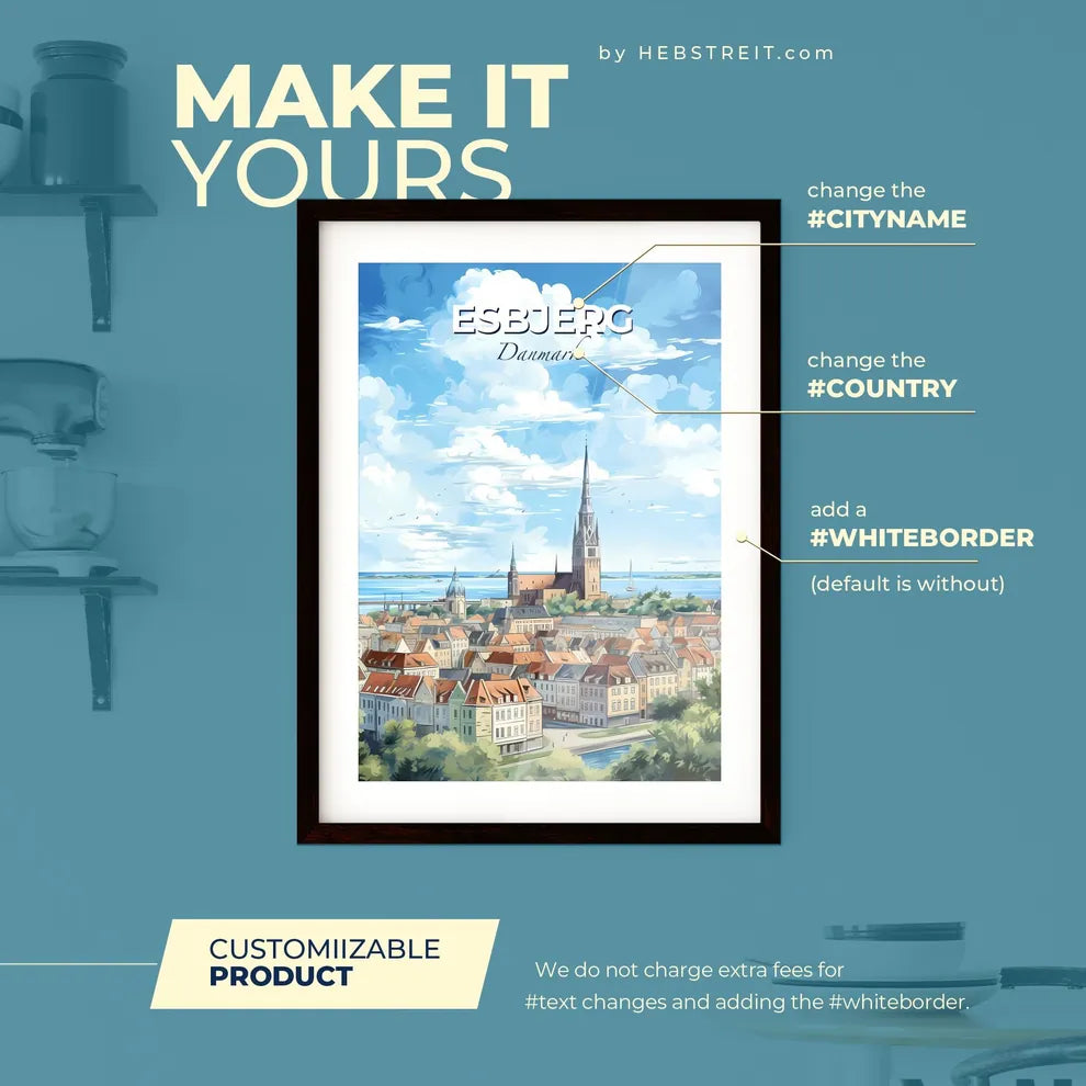 Esbjerg Danmark Skyline - A City With A Tall Tower And A Body Of Water - Customizable Travel Gift Default Title