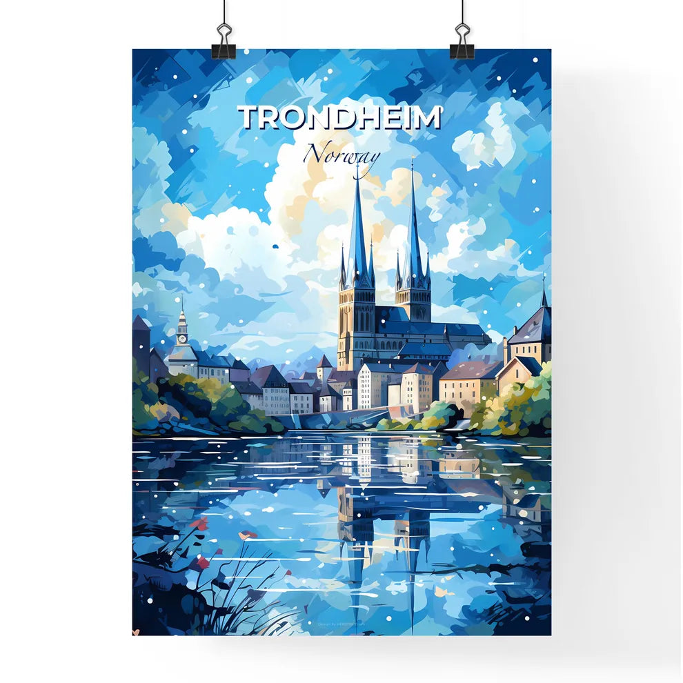 Trondheim Norway Skyline - A Painting Of A Town With A Castle And A Lake - Customizable Travel Gift Default Title