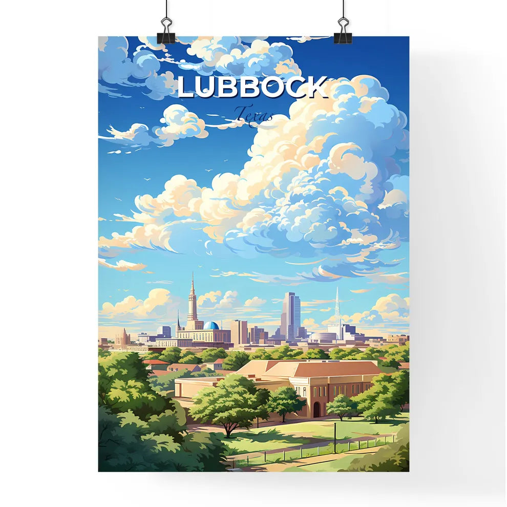 Lubbock Texas Skyline - A Landscape Of A City With Trees And Buildings - Customizable Travel Gift Default Title