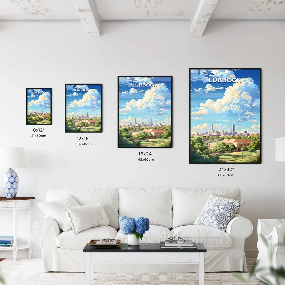 Lubbock Texas Skyline - A Landscape Of A City With Trees And Buildings - Customizable Travel Gift Default Title