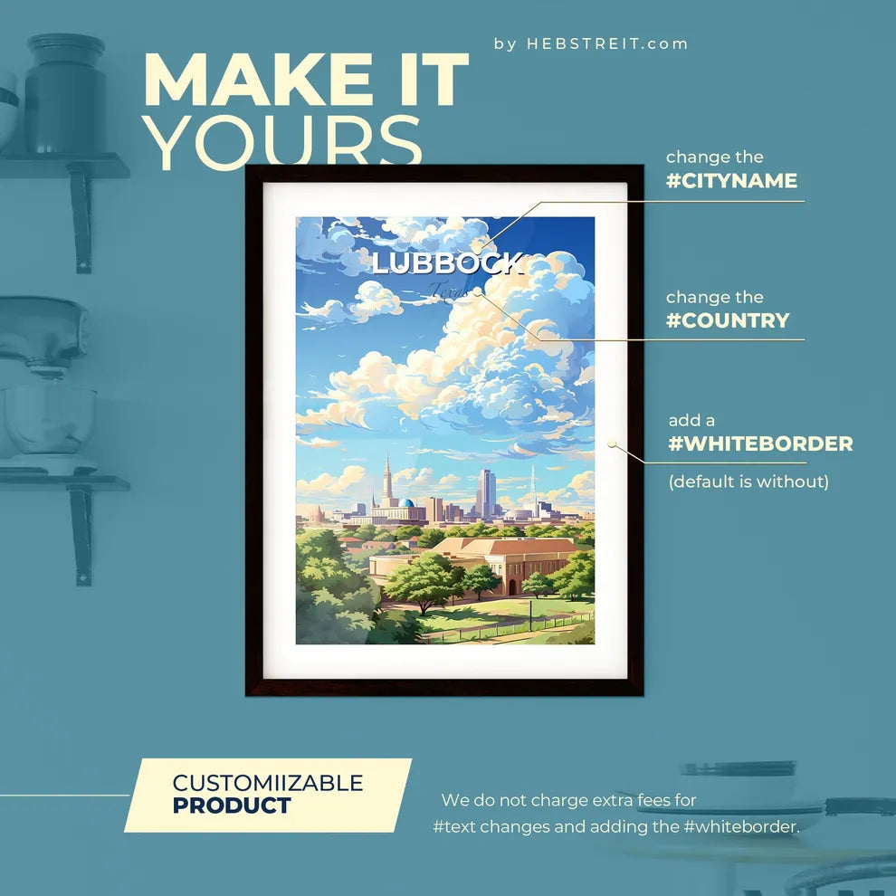 Lubbock Texas Skyline - A Landscape Of A City With Trees And Buildings - Customizable Travel Gift Default Title