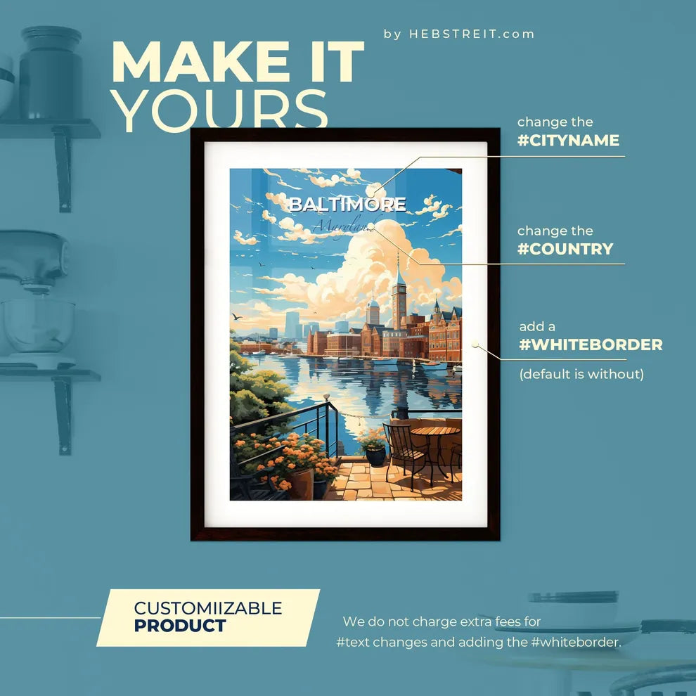 Baltimore Maryland Skyline - A View Of A City From A Balcony - Customizable Travel Gift Default Title