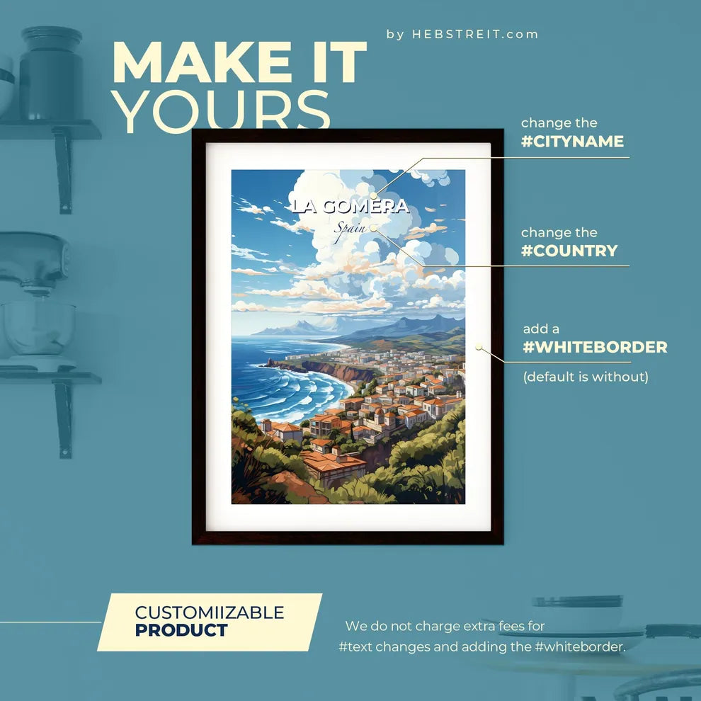 La Gomera Spain Skyline - A Landscape Of A Town On A Cliff By The Ocean - Customizable Travel Gift Default Title