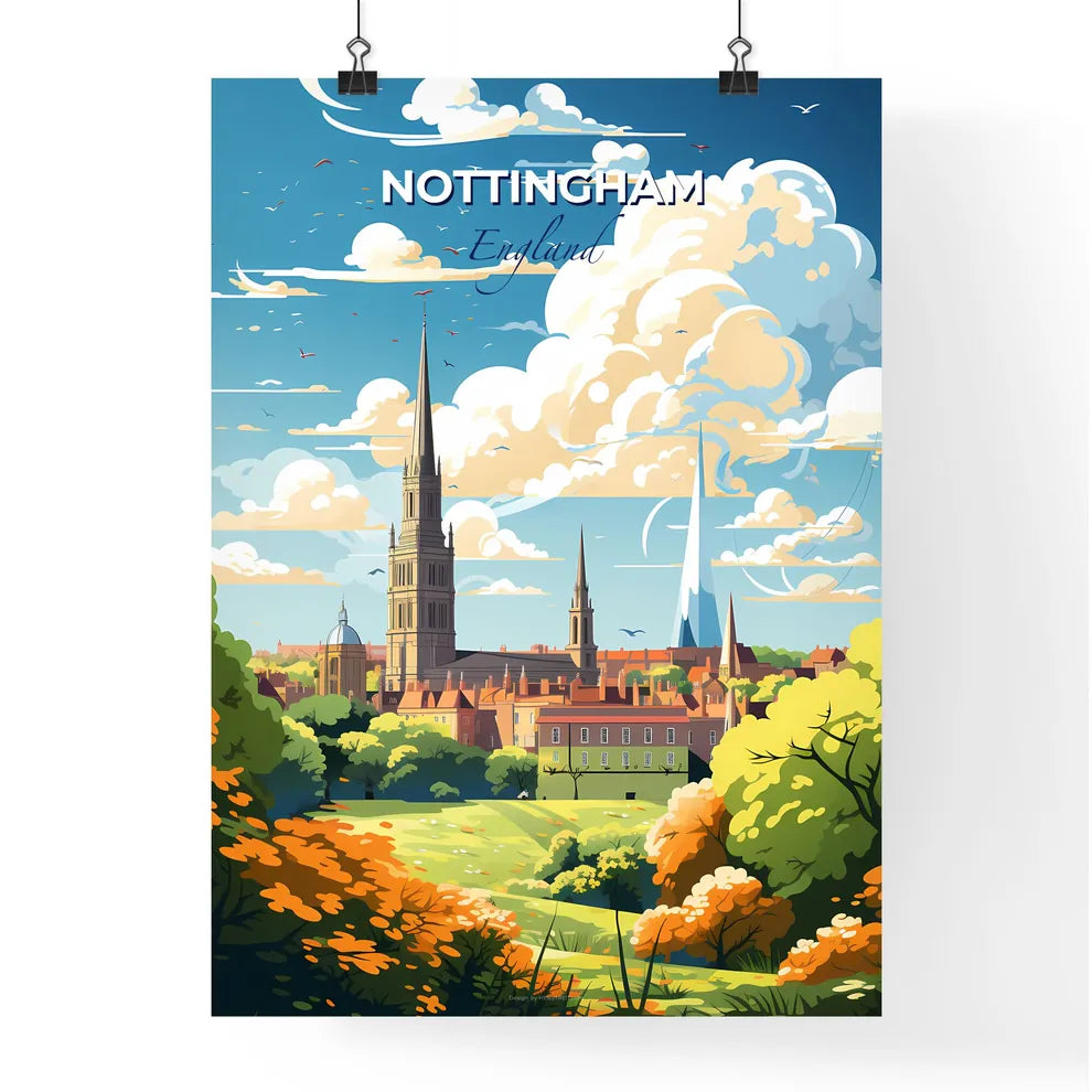 Nottingham England Skyline - A Landscape Of A City With Trees And Buildings - Customizable Travel Gift Default Title