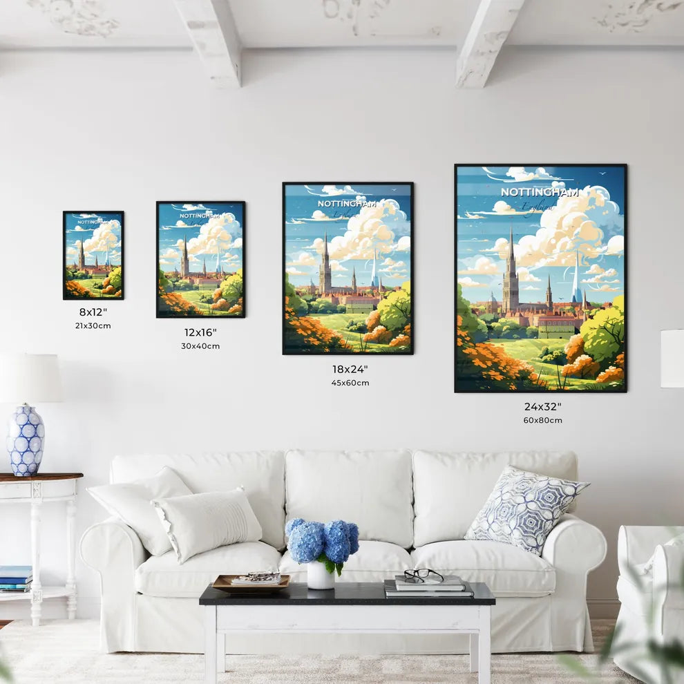 Nottingham England Skyline - A Landscape Of A City With Trees And Buildings - Customizable Travel Gift Default Title