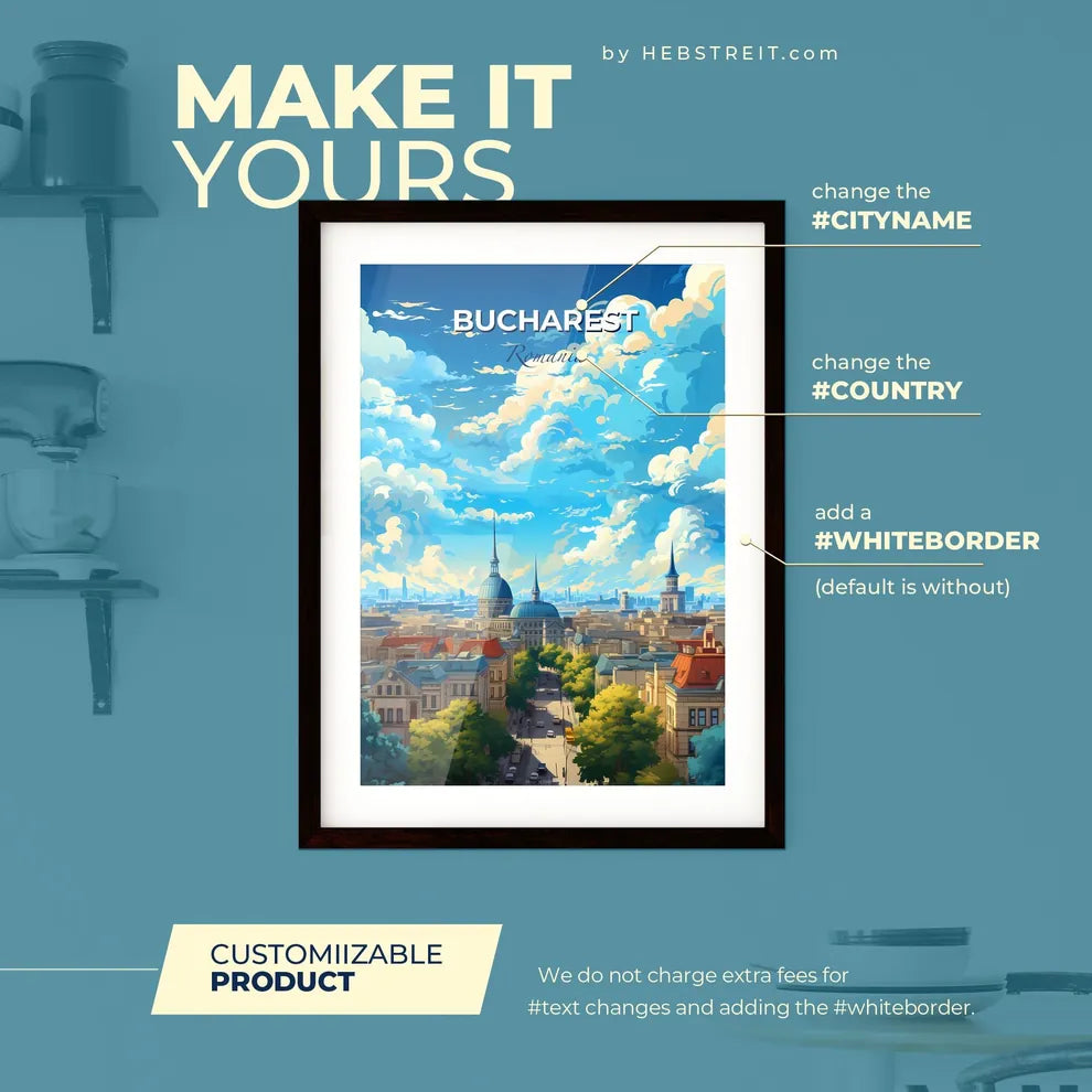 Bucharest Romania Skyline - A City With Many Towers And Trees - Customizable Travel Gift Default Title