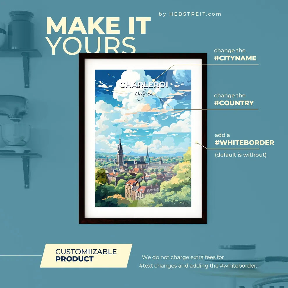 Charleroi Belgium Skyline - A City Landscape With Trees And Blue Sky - Customizable Travel Gift Default Title