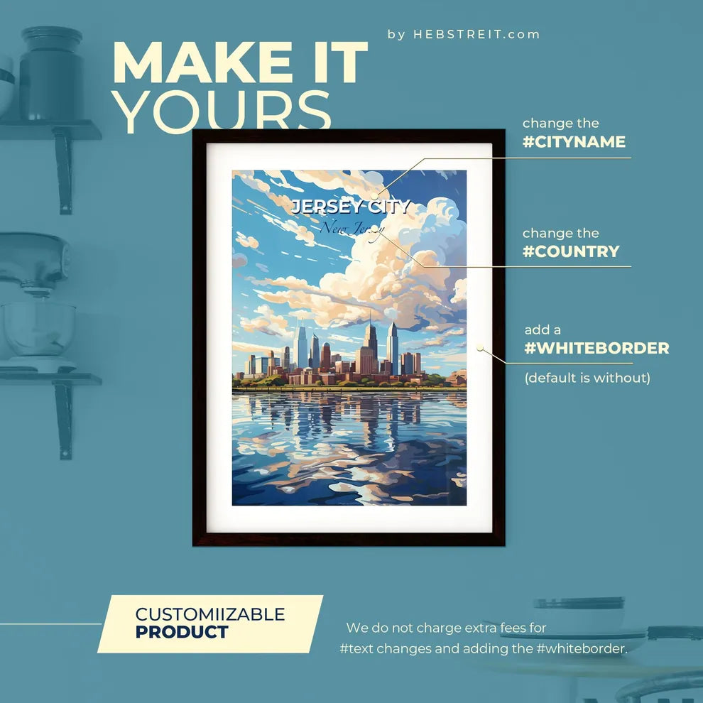 Jersey City New Jersey Skyline - A City Skyline With A Body Of Water And Clouds - Customizable Travel Gift Default Title