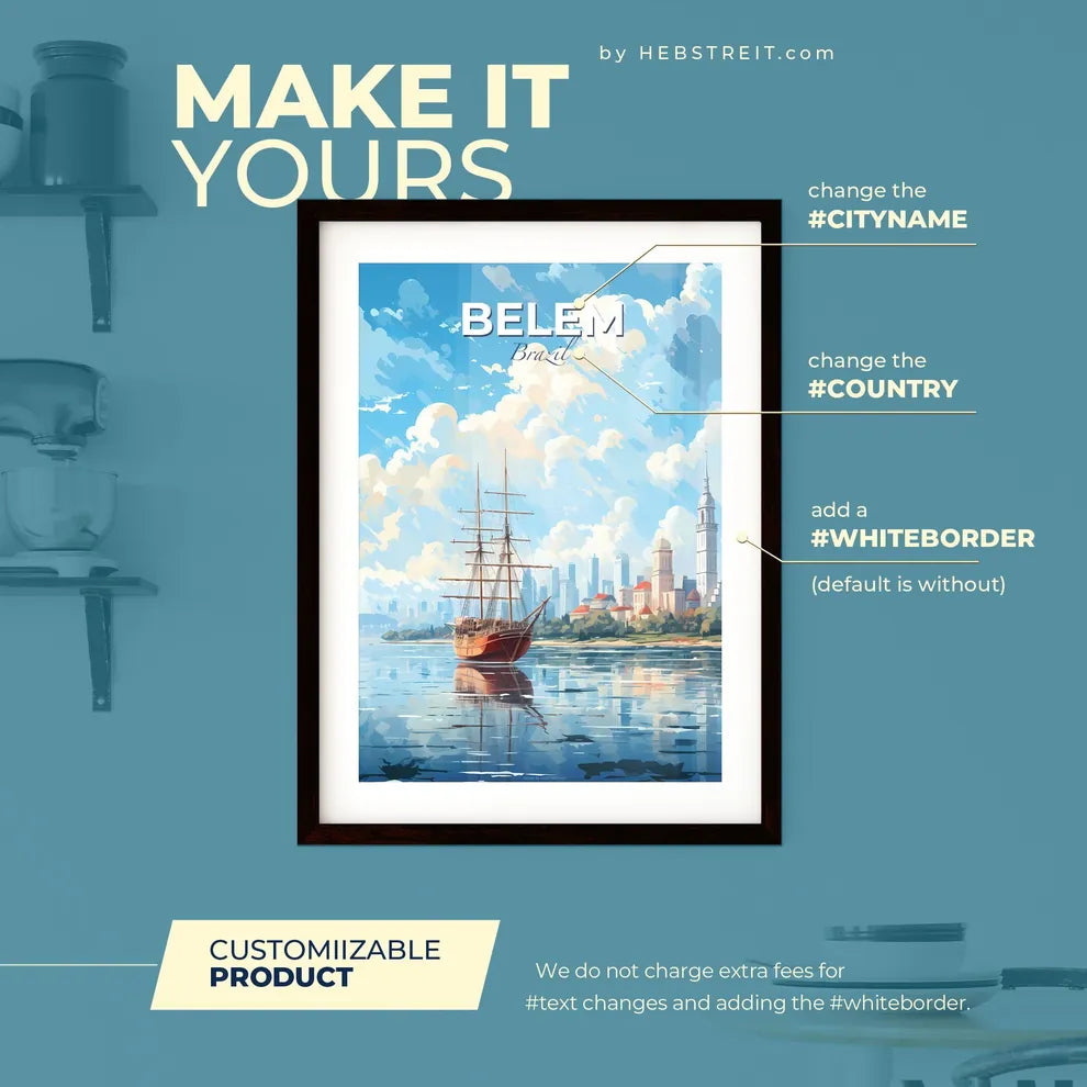 Belem Brazil Skyline - A Sailboat On The Water - Customizable Travel Gift Default Title