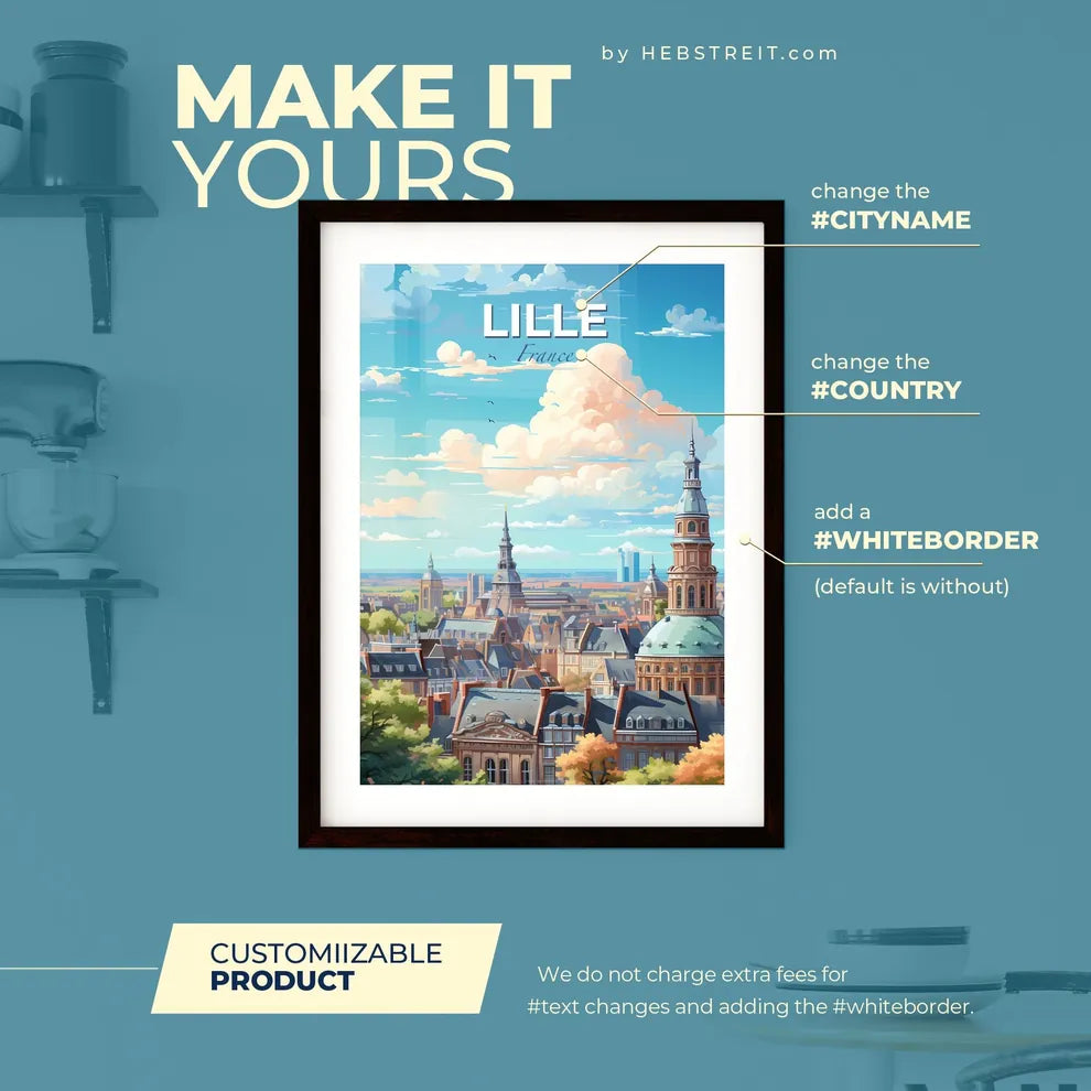 Lille France Skyline - A City With A Tower And Trees - Customizable Travel Gift Default Title