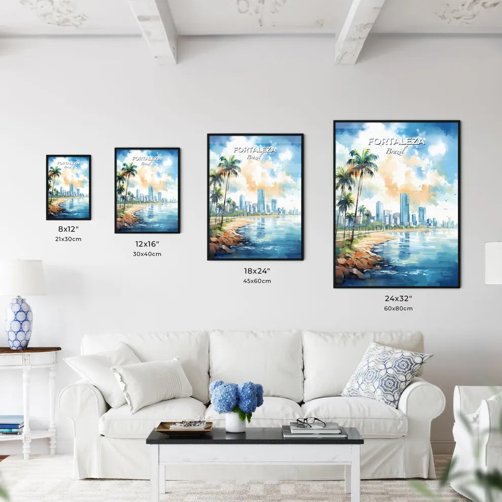 Fortaleza Brazil Skyline - A Watercolor Painting Of A Beach With Palm Trees And Buildings - Customizable Travel Gift Default Title