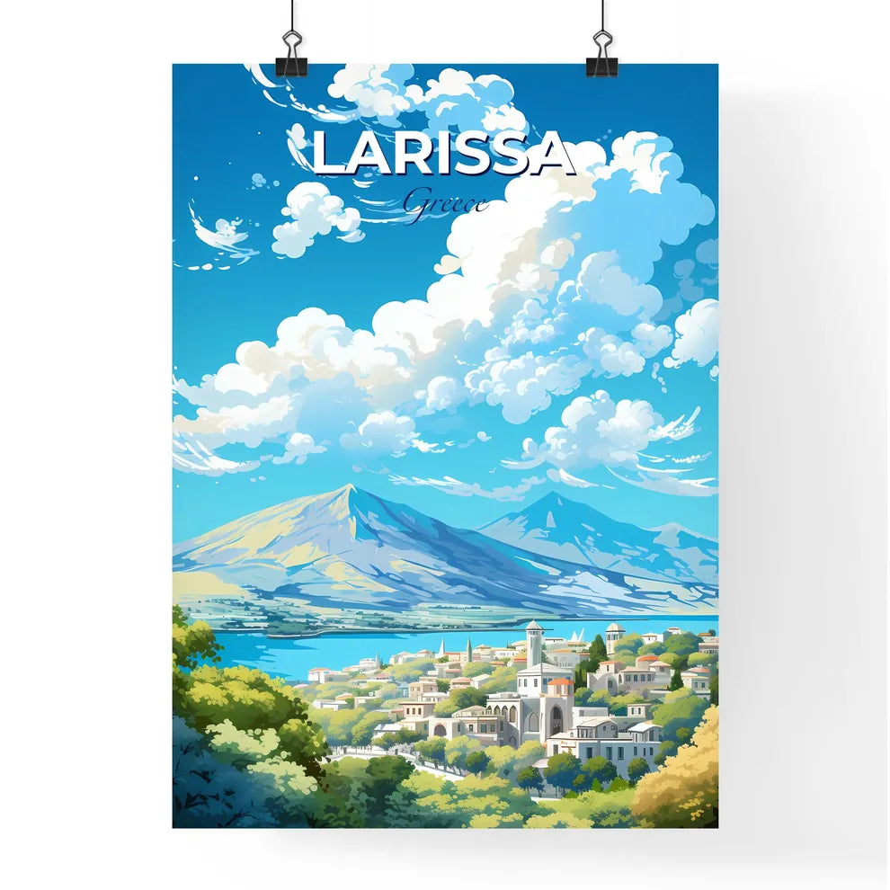 Larissa Greece Skyline - A Landscape Of A Town With A Mountain In The Background - Customizable Travel Gift Default Title